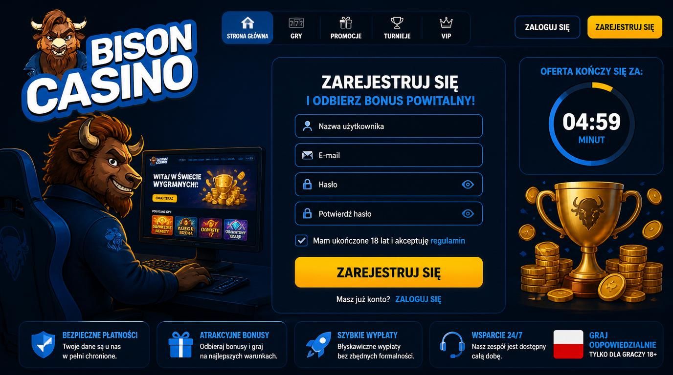Gracz rejestrujący konto z wyróżnionym formularzem i czasem